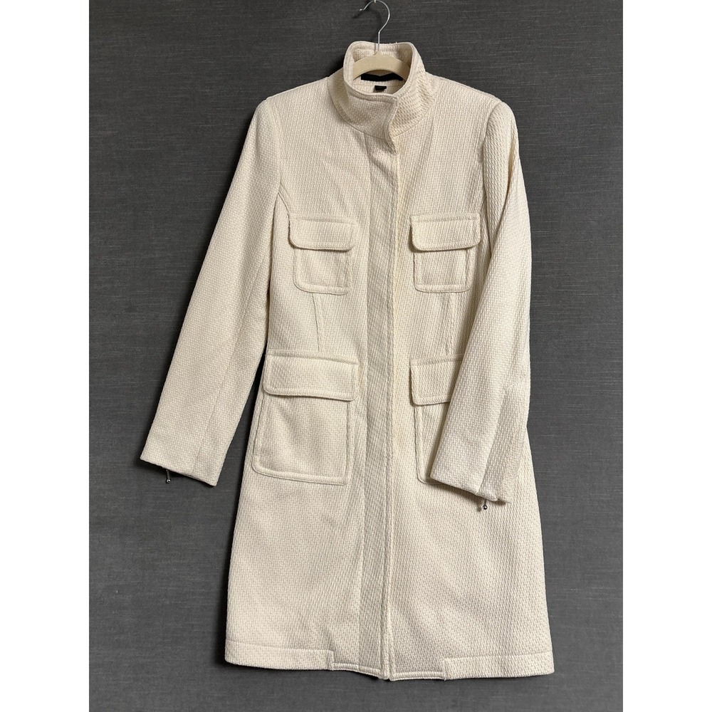 NEW Express‎ Coat M Cream Wool Blend Long Day Overcoat Tweed Jacket